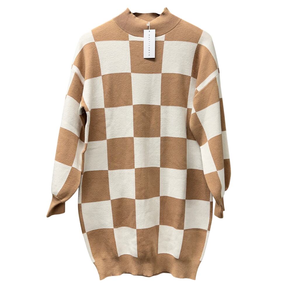Baltic Born Sweater Dress‎ Womens Small COMFY Mattie Checkered Knit Pullover NEW